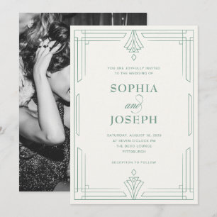 Invitation Vert sauge élégant et ivoire doux Mariage en pho