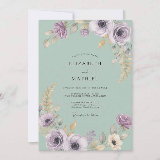 Invitation Vert sauge Élégant Floral Mariage (Devant)
