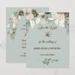 Invitation Vert Sauge et Mariage à la Crème Vanille