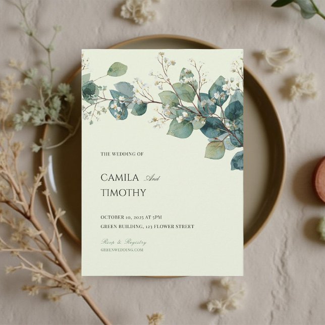 Invitation Vert sauge eucalyptus aquarelle verdure mariage (Créateur téléchargé)