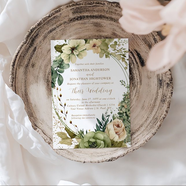 Invitation Vert sauge Eucalyptus Floral  Mariage Rustique | (Créateur téléchargé)