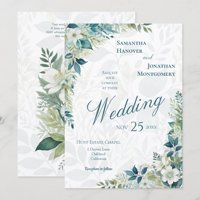 Invitation Vert sauge Eucalyptus Mariage Ivoire (Devant / Derrière)