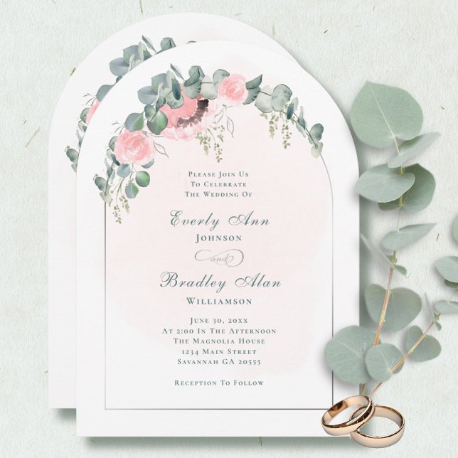 Invitation Vert sauge Eucalyptus Rose Floral Arché   (Créateur téléchargé)