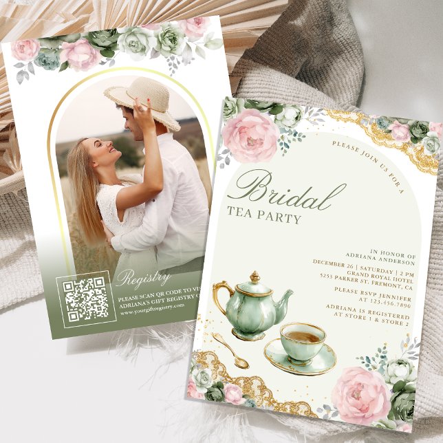 Invitation Vert sauge Fête de mariage Floral Rose (Créateur téléchargé)