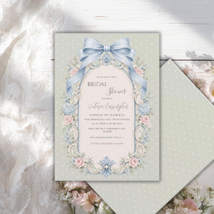 Invitation Vert sauge Fleurs roses Mariage vintage Shower de