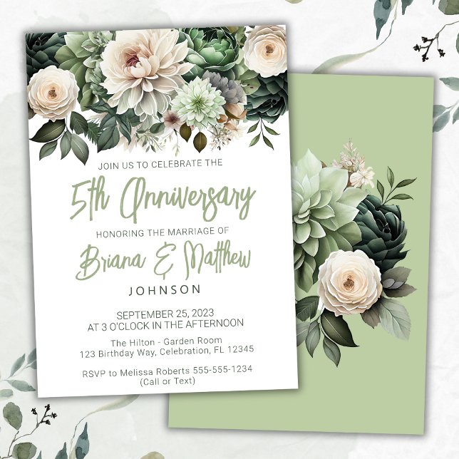 Invitation Vert sauge floral 5e anniversaire de mariage  (Créateur téléchargé)