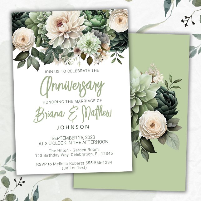 Invitation Vert sauge floral Anniversaire de mariage  (Créateur téléchargé)