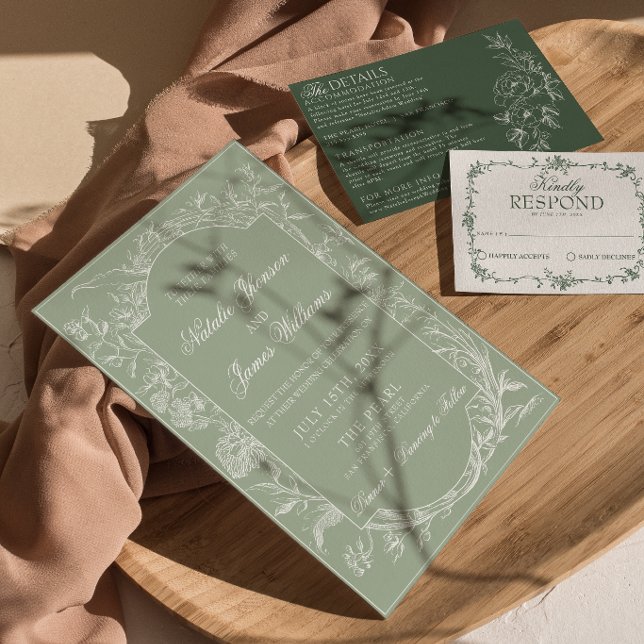 Invitation Vert sauge floral boho botanique mariage moderne (Créateur téléchargé)