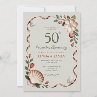 Invitation Vert sauge floral fleurs mariage anniversaire