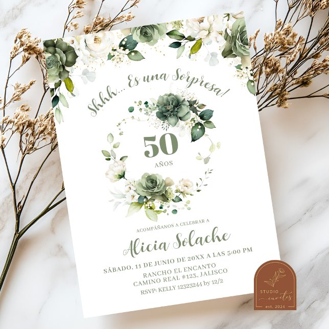 Invitation Vert sauge floral Sorpresa mexicain (Créateur téléchargé)