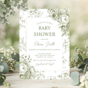 Invitation Vert sauge floral vintage chinoiserie Baby Shower