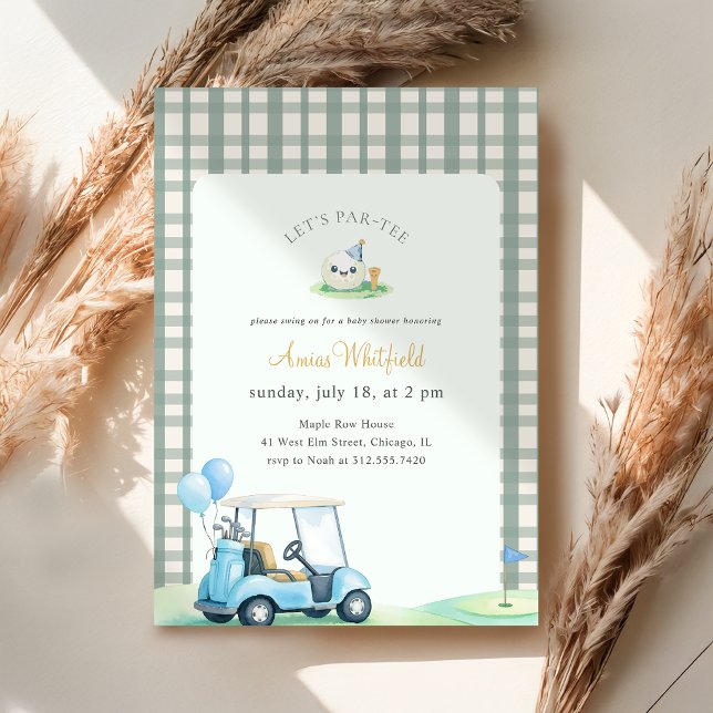 Invitation Vert Sauge Gingham Baby Shower de Golf (Créateur téléchargé)