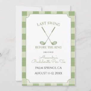 Invitation Vert Sauge Gingham Golf Enterrement de Vie de Jeun