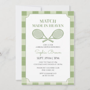 Invitation Vert Sauge Gingham Tennis Enterrement de Vie de Je