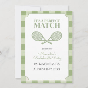 Invitation Vert Sauge Gingham Tennis Enterrement de Vie de Je