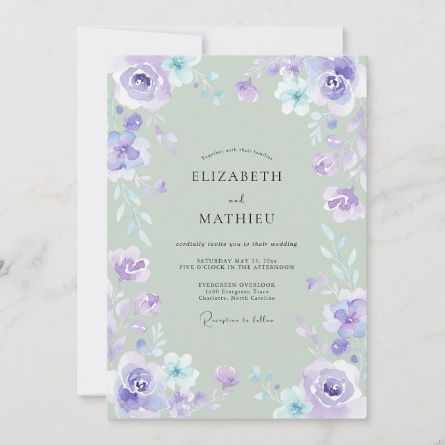 Invitation Vert sauge mariage aquarelle séduisant (Devant)