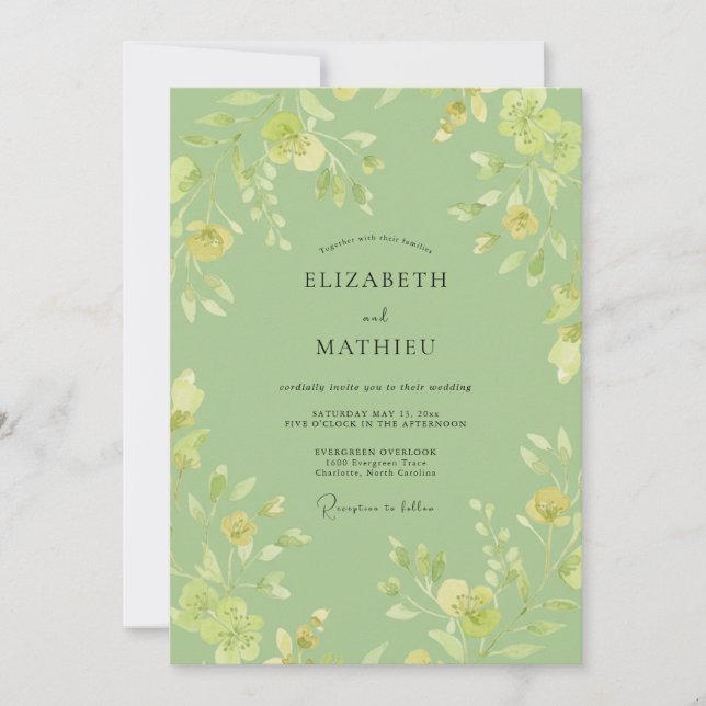 Invitation Vert Sauge Mariage Botanique Fantaisiste (Devant)