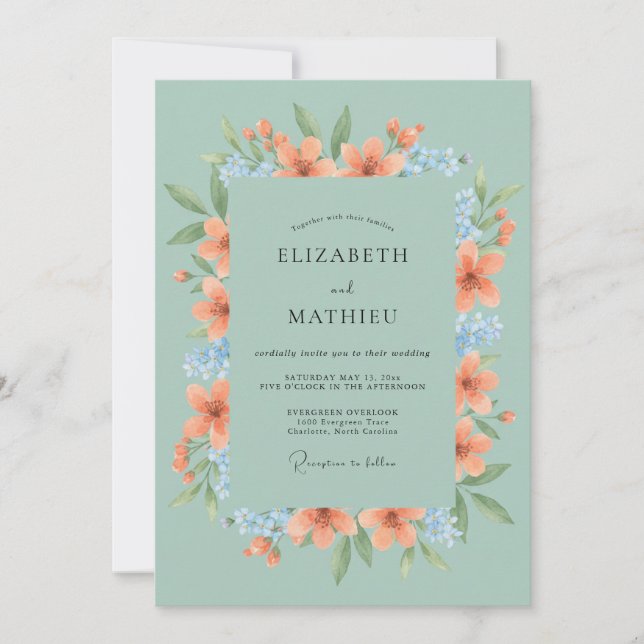 Invitation Vert sauge Mariage botanique vivifiant (Devant)