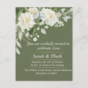 Invitation Vert sauge Mariage de jardin romantique floral vin