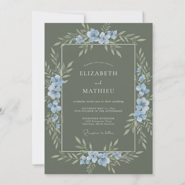 Invitation Vert sauge Mariage éthéré dans la nature (Devant)
