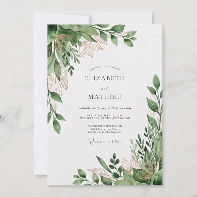 Invitation Vert Sauge Mariage Organique Nature (Devant)