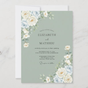 Invitation Vert sauge mariage paisible aquarelle