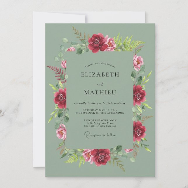 Invitation Vert Sauge Mariage Pastoral Bourguignon (Devant)