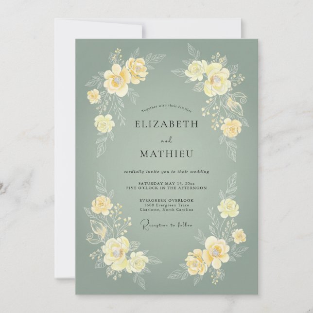 Invitation Vert sauge Mariage printanier gracieux (Devant)