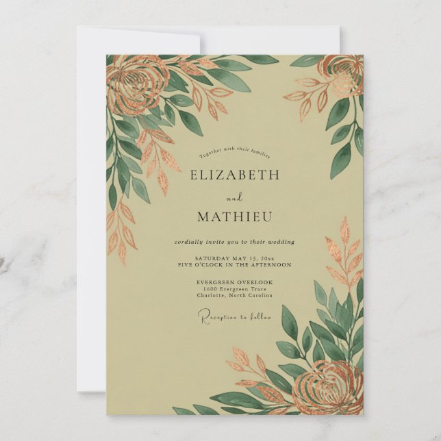 Invitation Vert sauge Mariage rustique poli (Devant)
