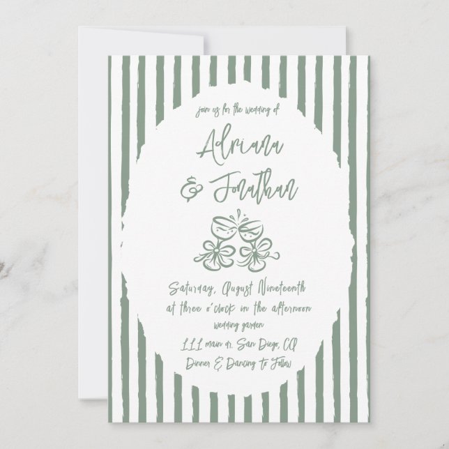 Invitation Vert sauge mariage simple dessiné à la main (Devant)