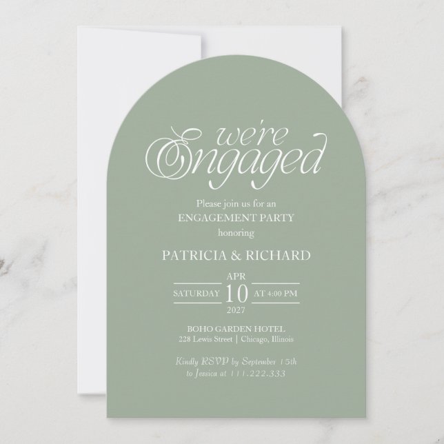 Invitation Vert Sauge Moderne Minimaliste Fête de Fiançailles (Devant)