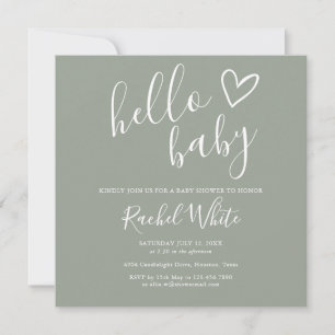 Invitation Vert sauge neutre tout en un Baby Shower Hello