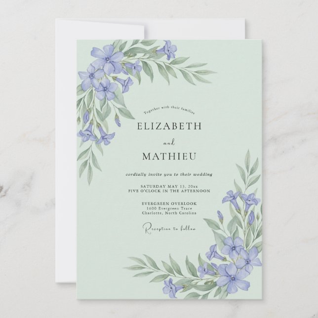 Invitation Vert sauge paisible mariage botanique (Devant)
