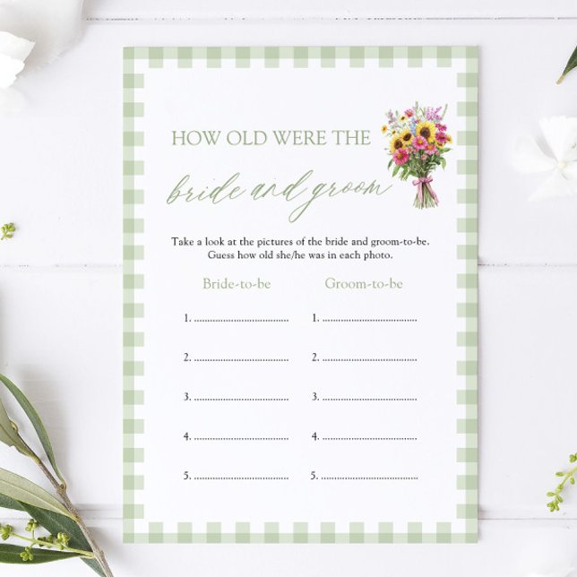 Invitation Vert Sauge Quel âge avaient les mariés ? Jeu (Sage Green How Old Were The Bride & Groom Game)