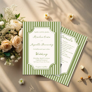 Invitation Vert sauge rayures vintage robe de mariée