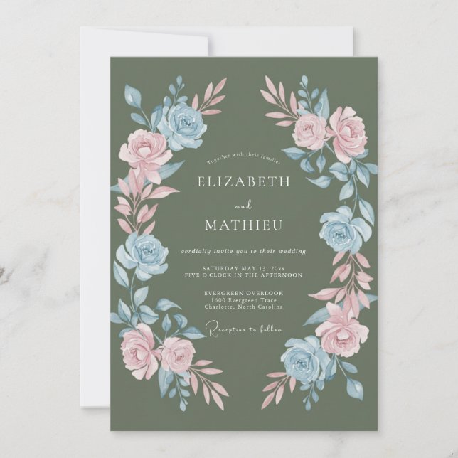 Invitation Vert sauge Régale Botanique Mariage (Devant)