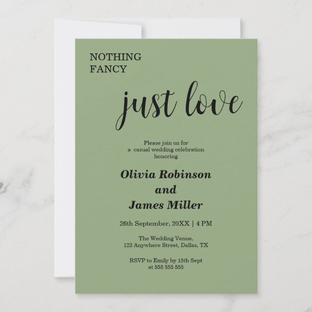 Invitation Vert sauge Rien de fantaisie Juste amour Mariage d (Devant)