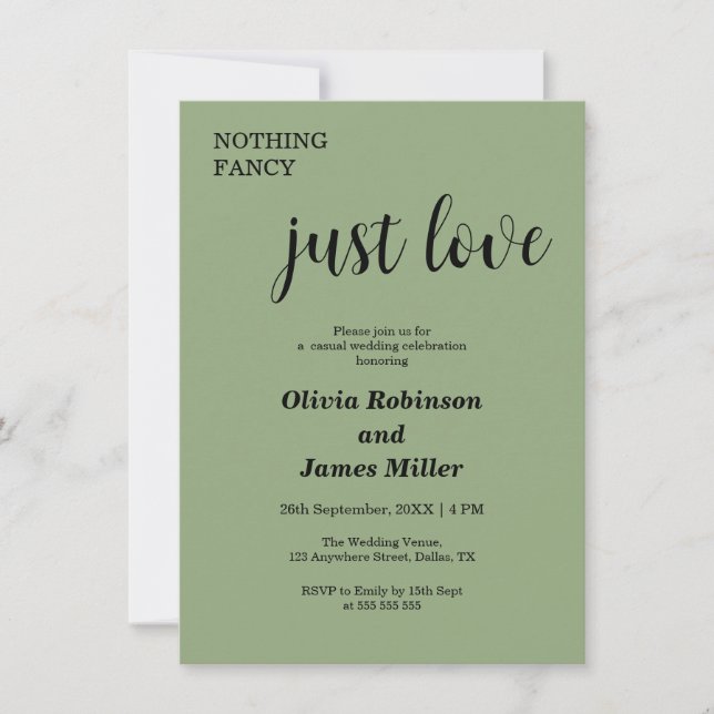 Invitation Vert sauge Rien de fantaisie Juste amour Mariage d (Devant)