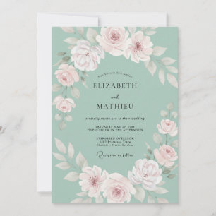 Invitation Vert sauge Rose tendre Mariage botanique