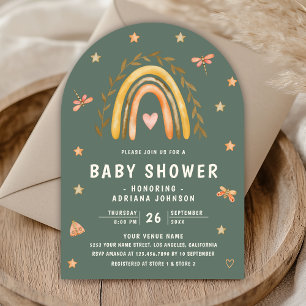 Invitation Vert Sauge Rustique Arc-en-Ciel Terrien Baby Showe
