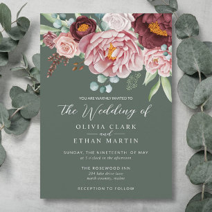 Invitation Vert sauge Rustique Rose Poussiéreuse Bohème Aquar