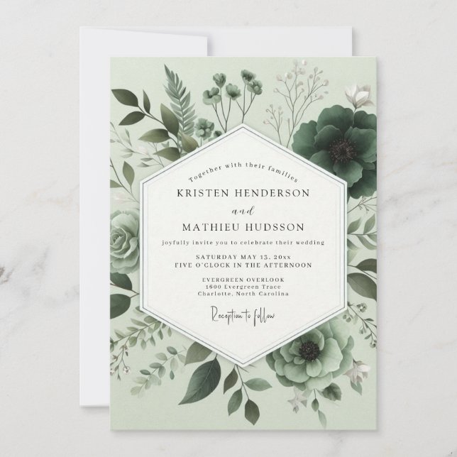 Invitation Vert sauge Sérénité botanique Mariage (Devant)