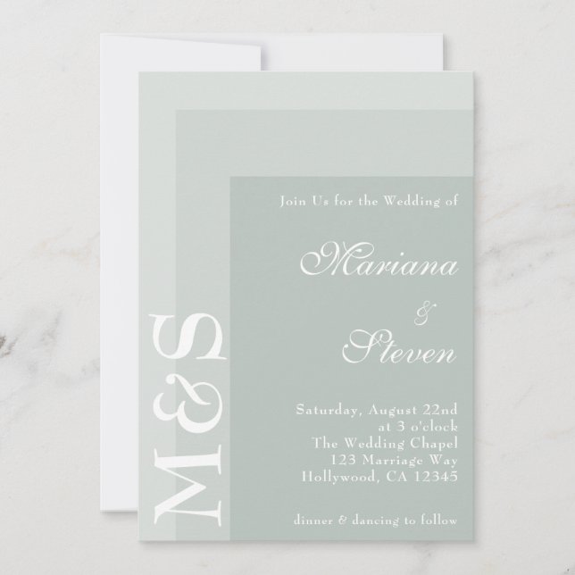 Invitation Vert sauge simple moderne chic écriture mariage (Devant)