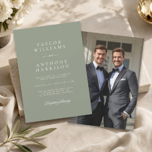 Invitation Vert sauge Simple Moderne Élégante Photo Mariage