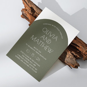 Invitation Vert sauge typographie moderne arche mariage + QR