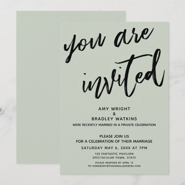 Invitation Vert Sauge Vous êtes Invité Réception de Mariage A (Devant / Derrière)