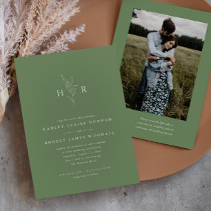 Invitation Vert simple Monogramme QR Code Mariage photo