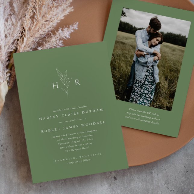 Invitation Vert simple Monogramme QR Code Mariage photo (Créateur téléchargé)