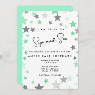 invitation vert Sip and See, nouveau bébé, bienven