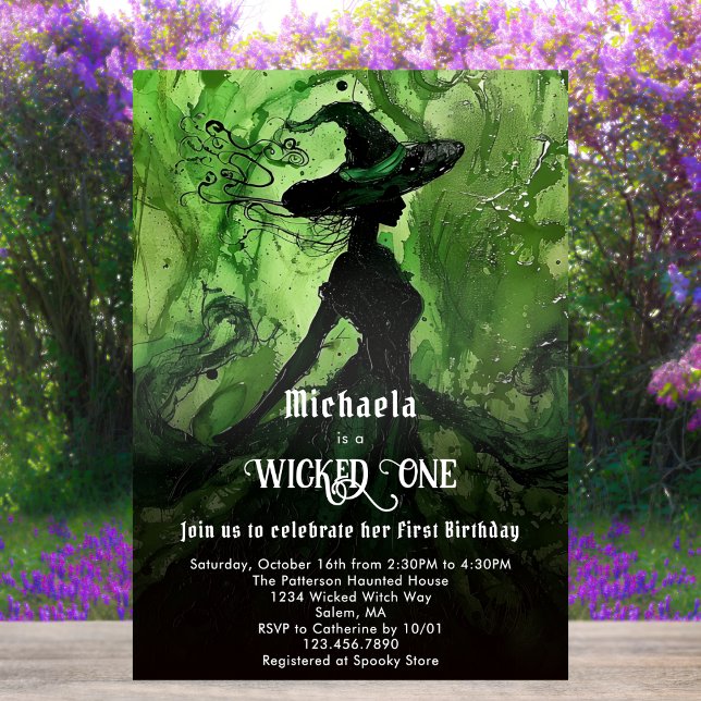 Invitation Vert Sorcière Noire Méchante Fille Premier Anniver (Créateur téléchargé)
